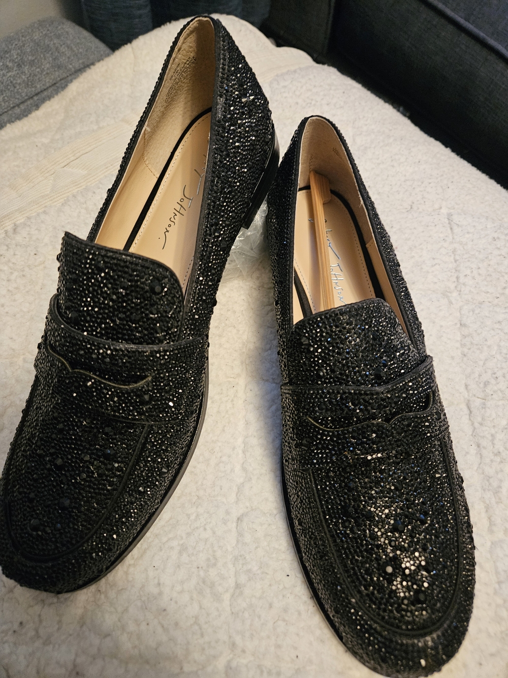 Women's Betsey Johnson Black Crystal Embellished Loafers Size 11M